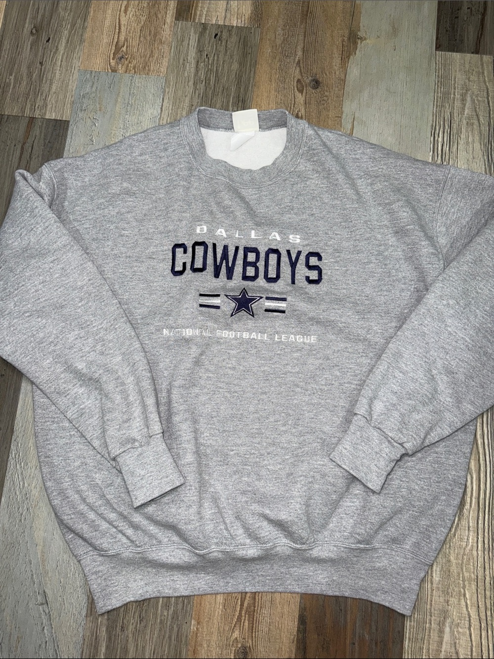Lee Gray Dallas Cowboys Crewneck Sweatshirt with Navy Logo